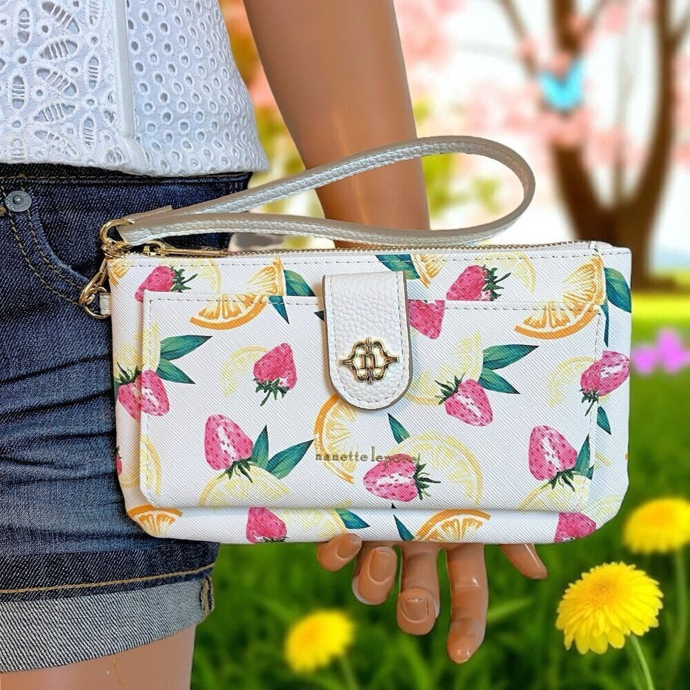 Nanette Lepore Juicy Fruit Print Large Wristlet Wallet ID Phone Case Bag NWT - Picture 2 of 9